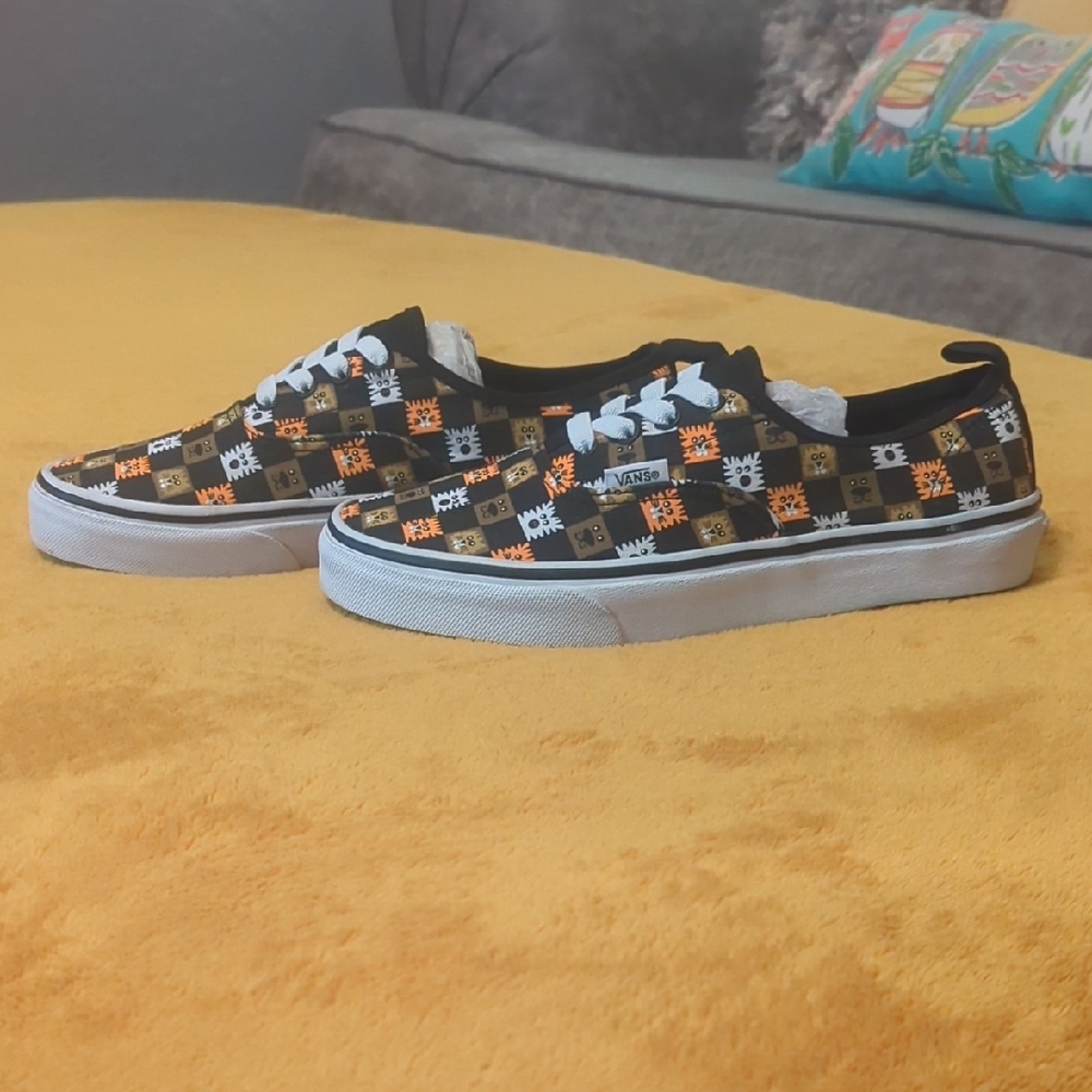 Vans Kids' Black and Orange Checkered Sneakers